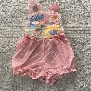 Pink Striped Baby Romper with Embroidered Designs